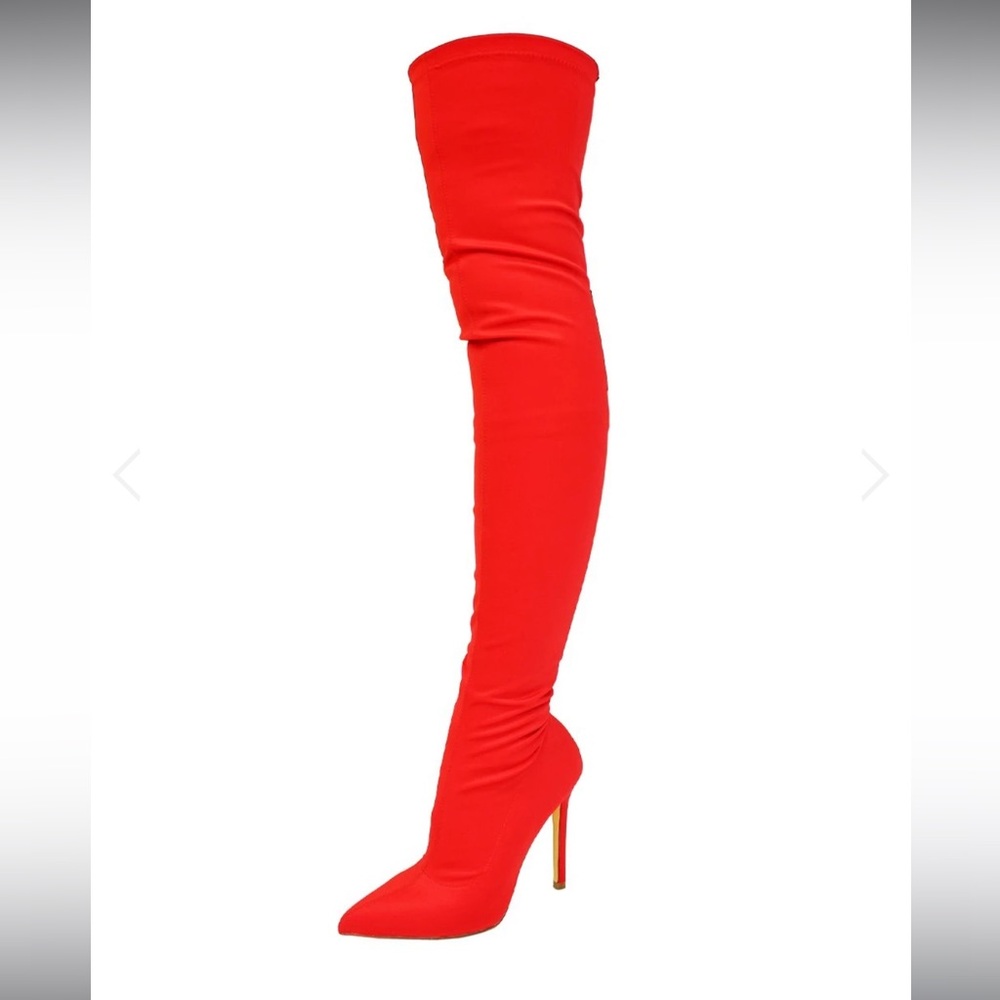 Red Stretch thigh high stiletto boots
